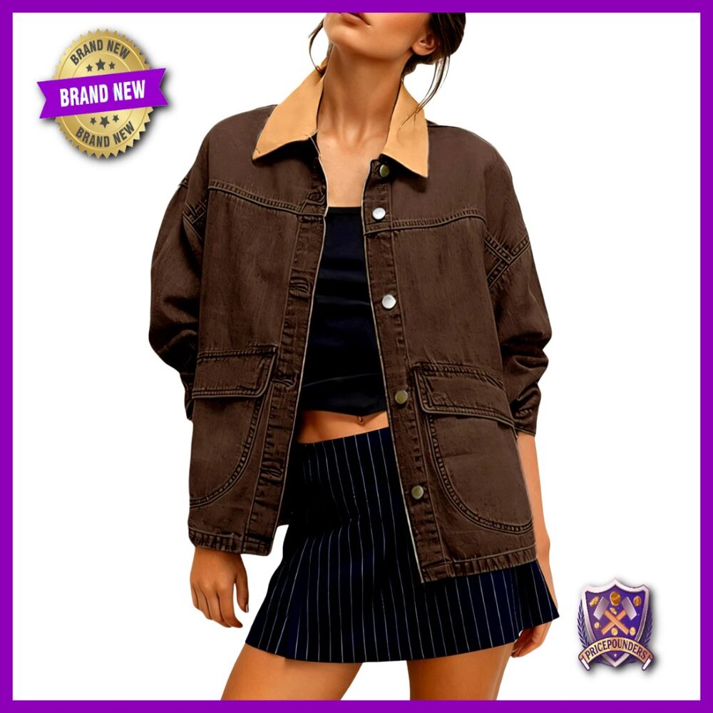Oversized Denim Jacket Retro Y2K Chic Button Down Big Pockets Layering Essential